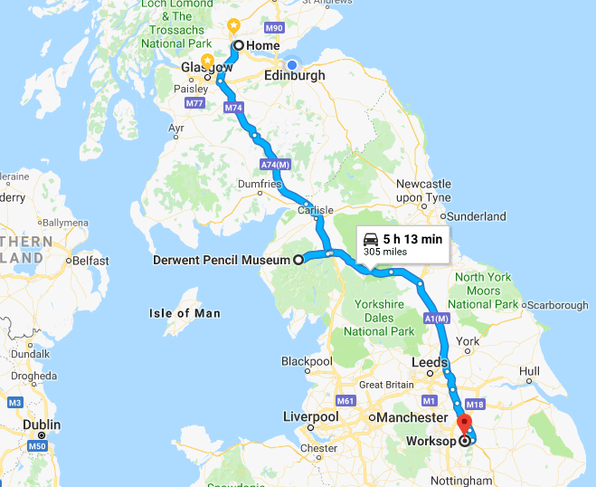 Stirling to Worksop via Pencil Museum